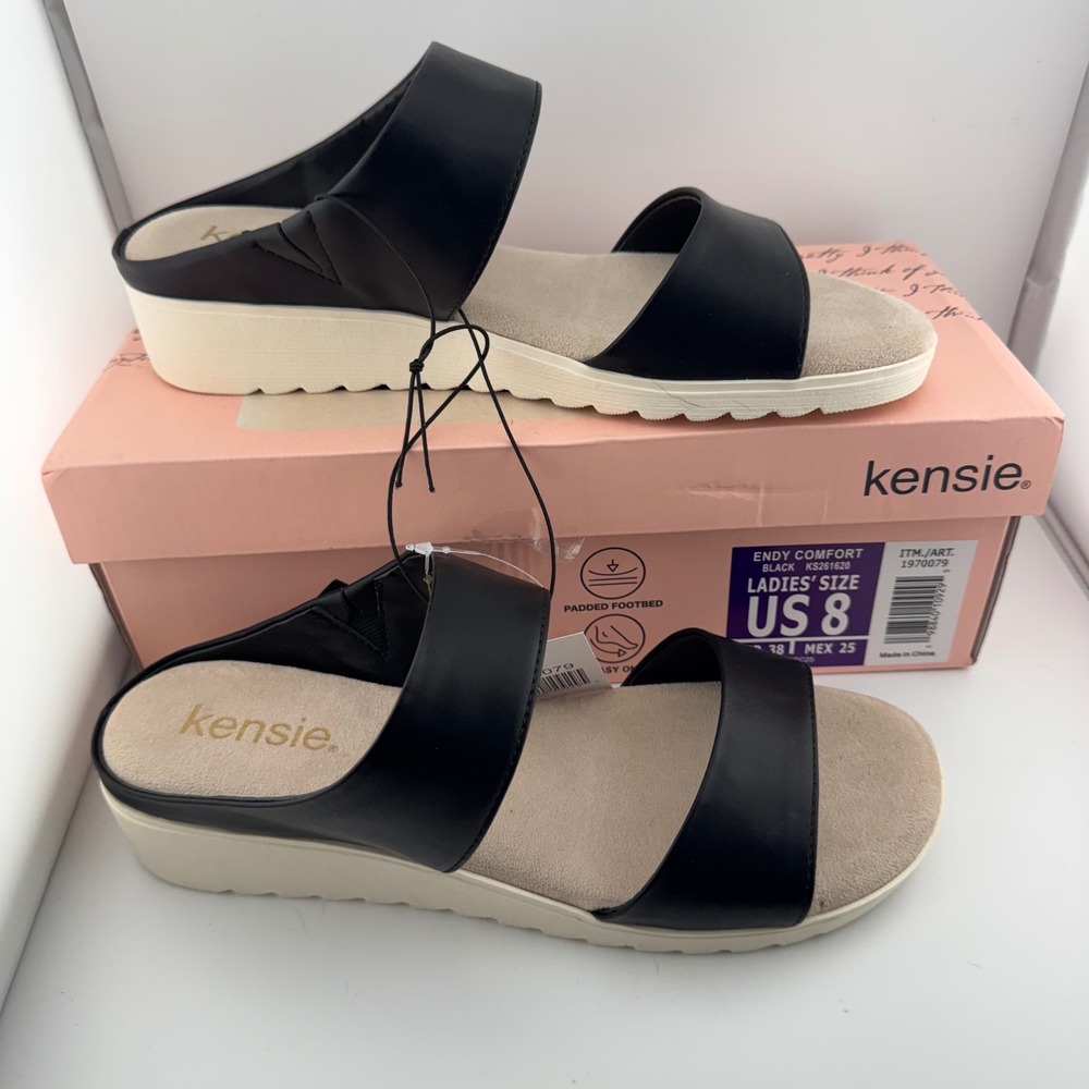 Kensie Endy Comfort Sandals Women 8 Black NIB Platform Wedge Slide KS261620 - Picture 2 of 7